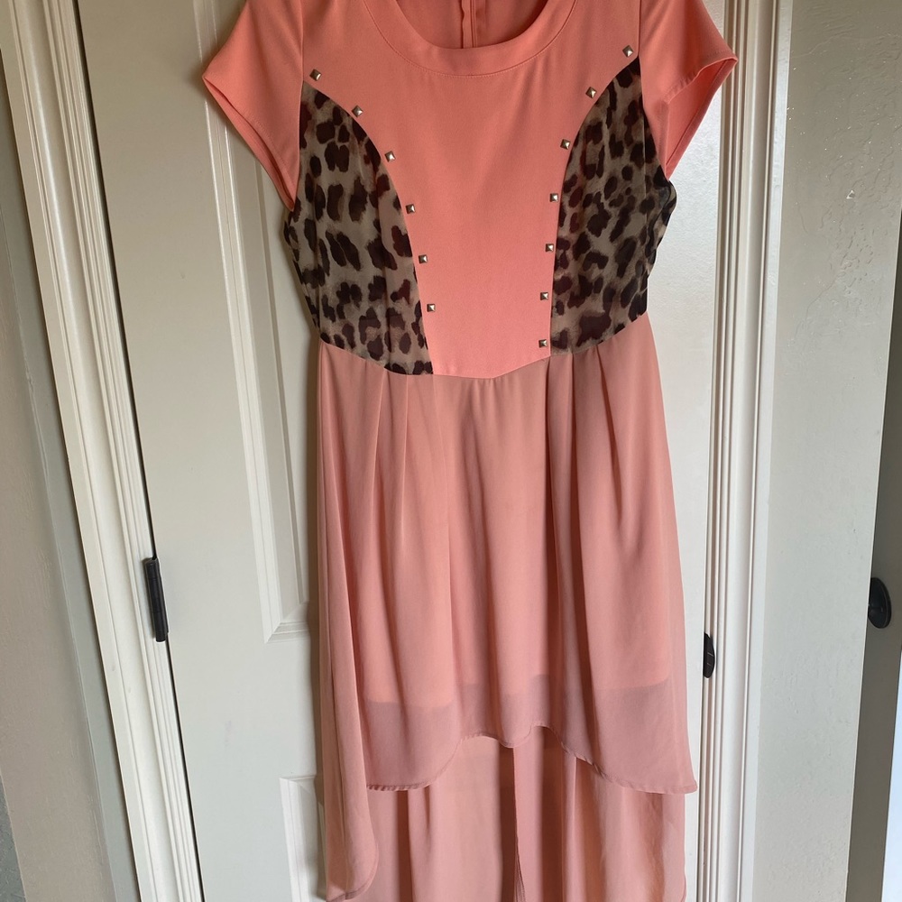 Hi low peach dress with leopard